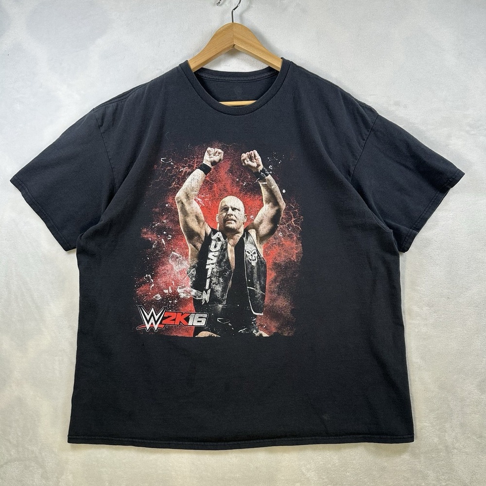 Men's WWE 2K16 Promo Graphic T Shirt Size 2XL Black Stone Cold Steve Austin